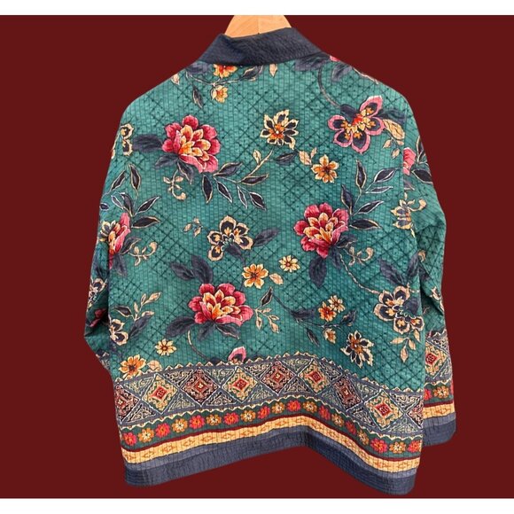 Alfred Dunner Quilted Style Boho Floral Jacket Folk Print Button Front Outerwear - Picture 4 of 5